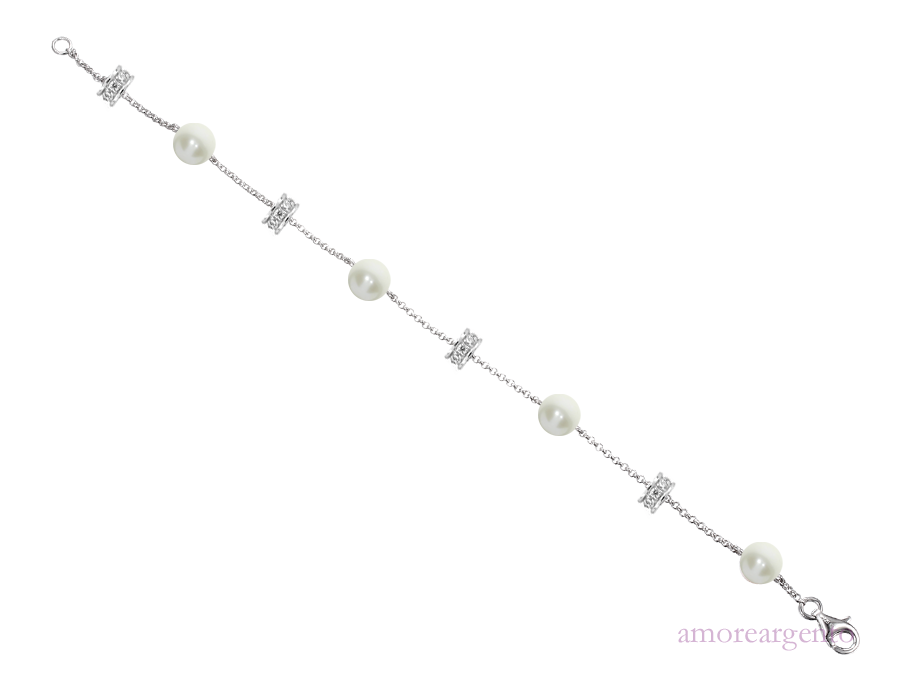 Freshwater Pearl and Cubic Zirconia Silver Bracelet 9053cz/pl