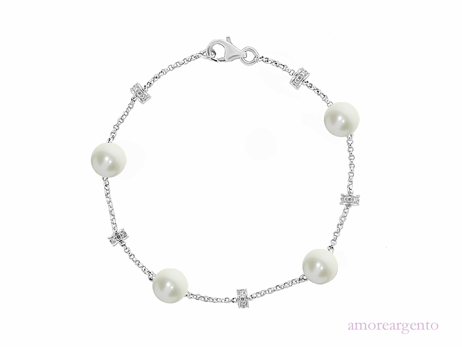 Freshwater Pearl and Cubic Zirconia Silver Bracelet 9053cz/pl