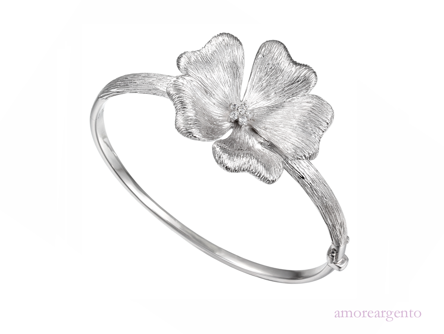 Cubic Zirconia Silver Flower Bangle 9056