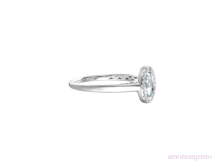 Aquamarine and Cubic Zirconia Silver Ring 9067