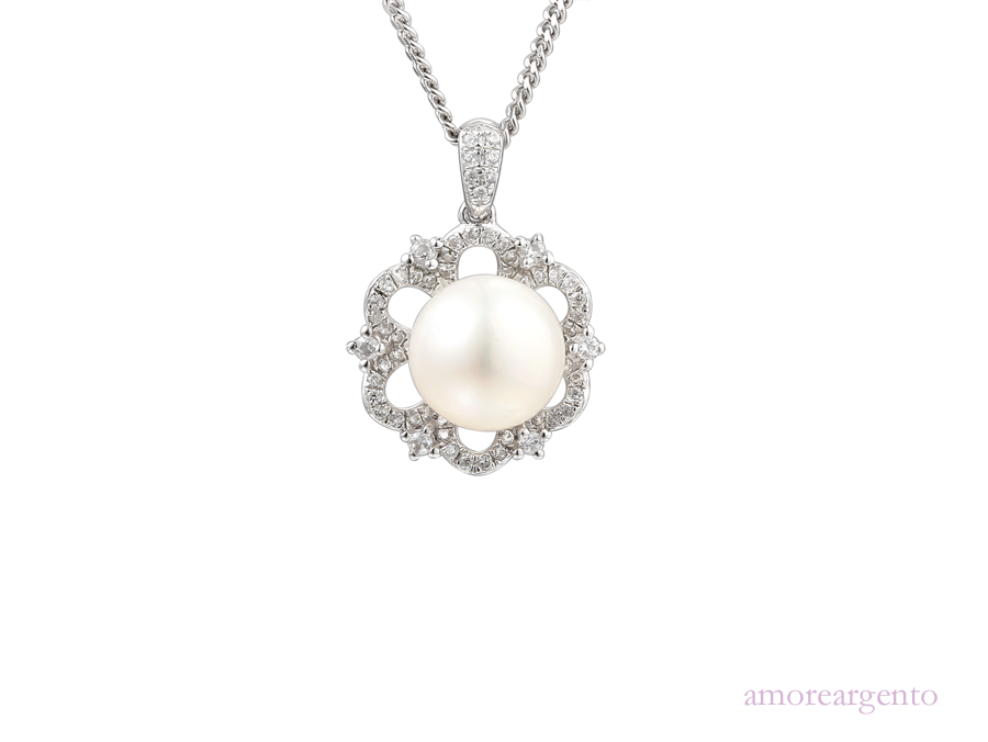 Pearl and Cubic Zirconia Silver Pendant 9073