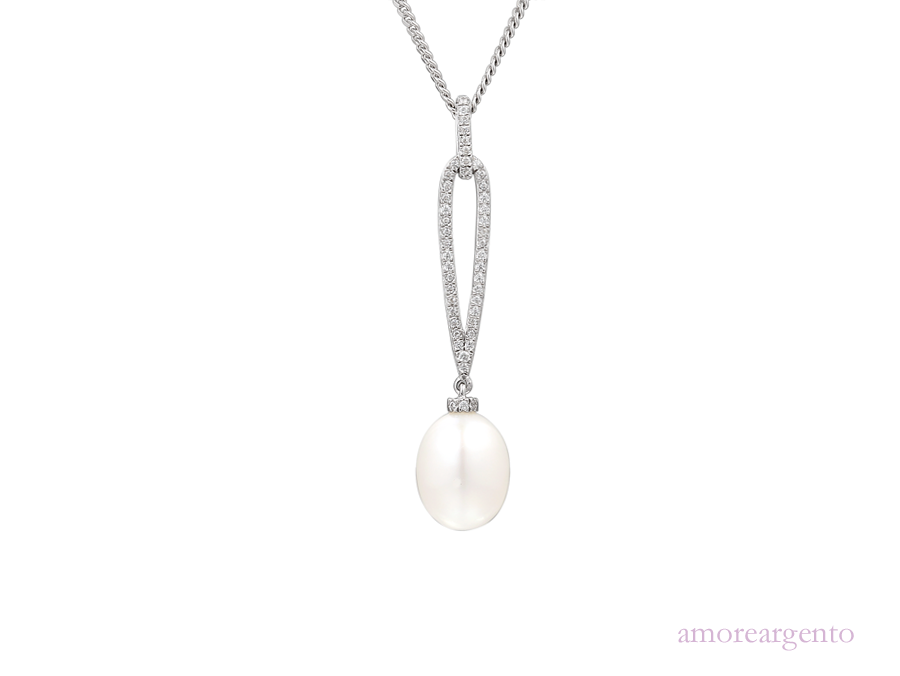 Pearl and Cubic Zirconia Silver Pendant 9084P