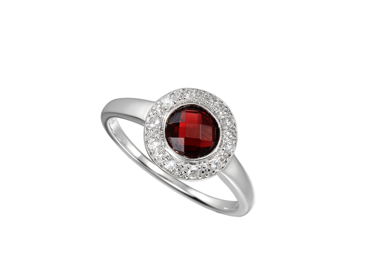 Garnet and Cubic Zirconia Silver Ring 9096