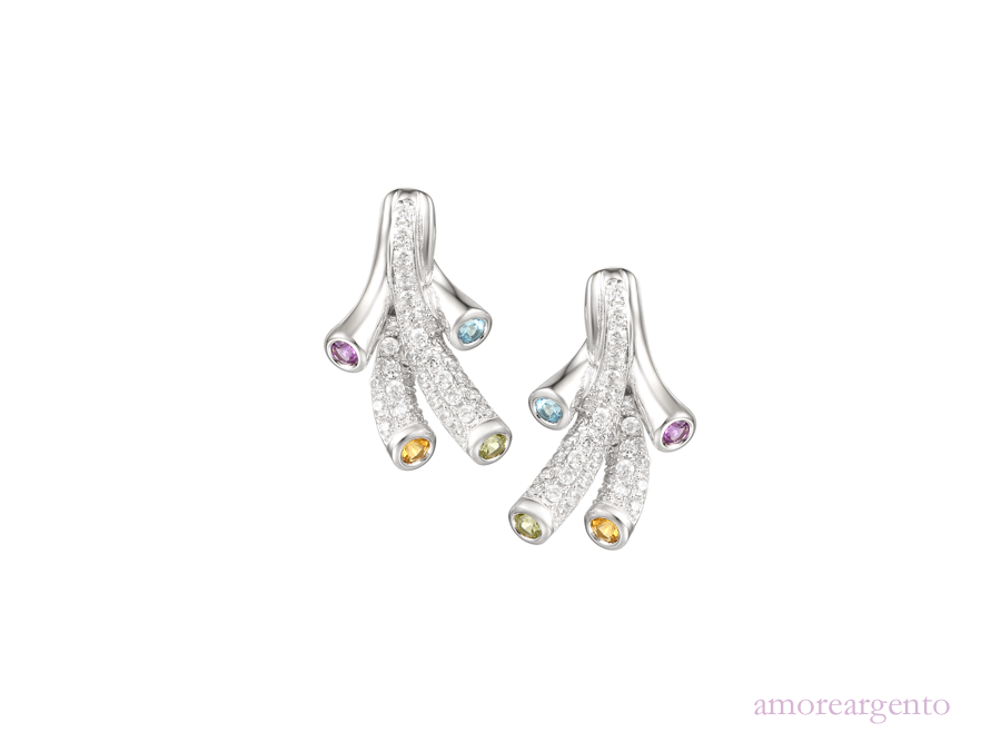 Multi Stone Tutti Frutti Silver Earrings 9132