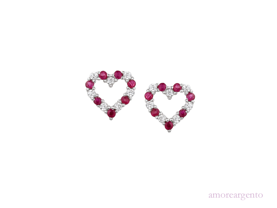 Ruby and Cubic Zirconia Heart Studs 9136