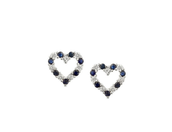 Sapphire and Cubic Zirconia Heart Stud Earrings 9136s