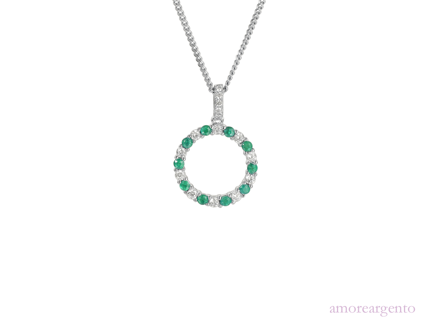 Emerald and Cubic Zirconia Silver Necklace 9139CZ/E