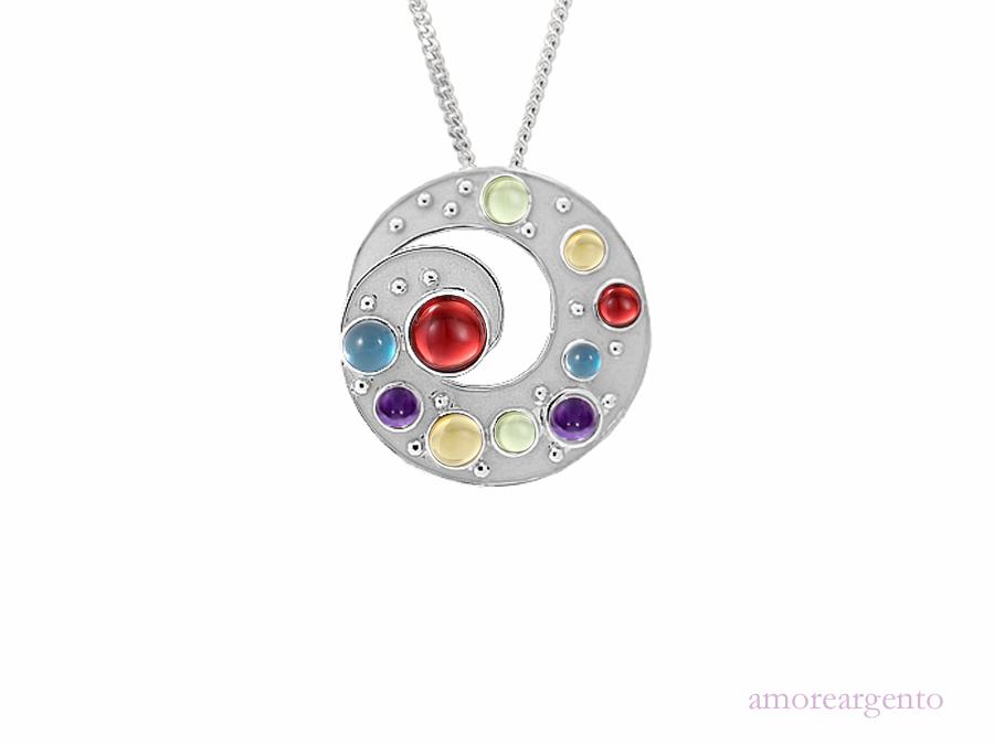 Multi Stone Jelly Bean Silver Necklace 9142