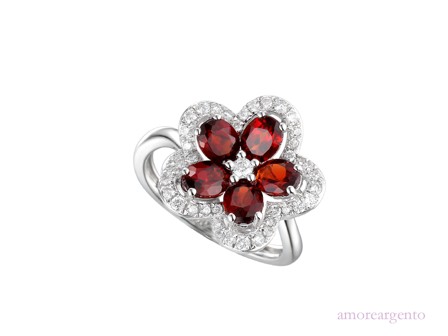 Garnet and Cubic Zirconia Silver Ring 9167