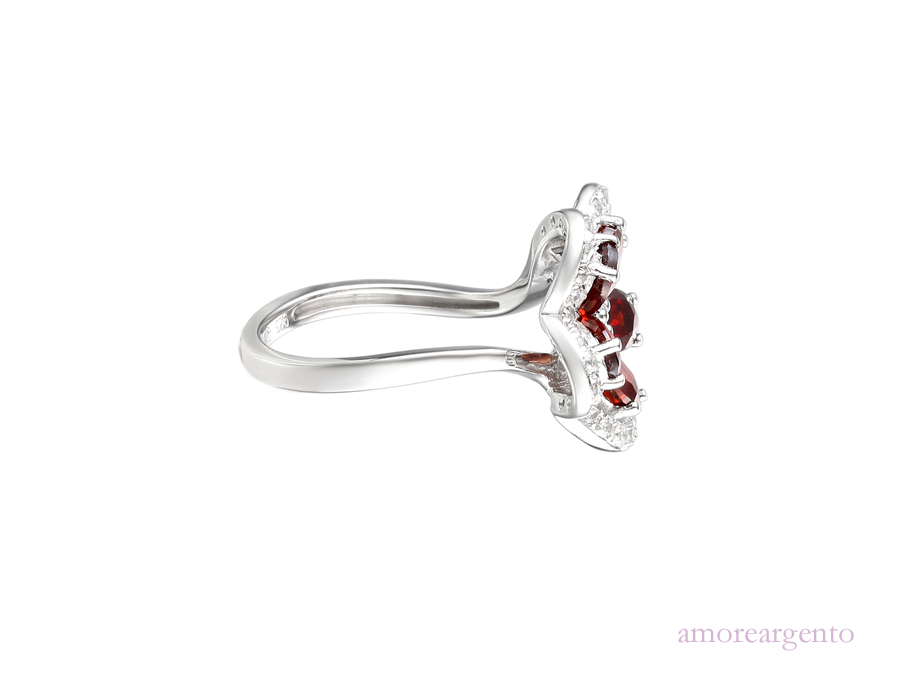 Garnet and Cubic Zirconia Silver Ring 9167