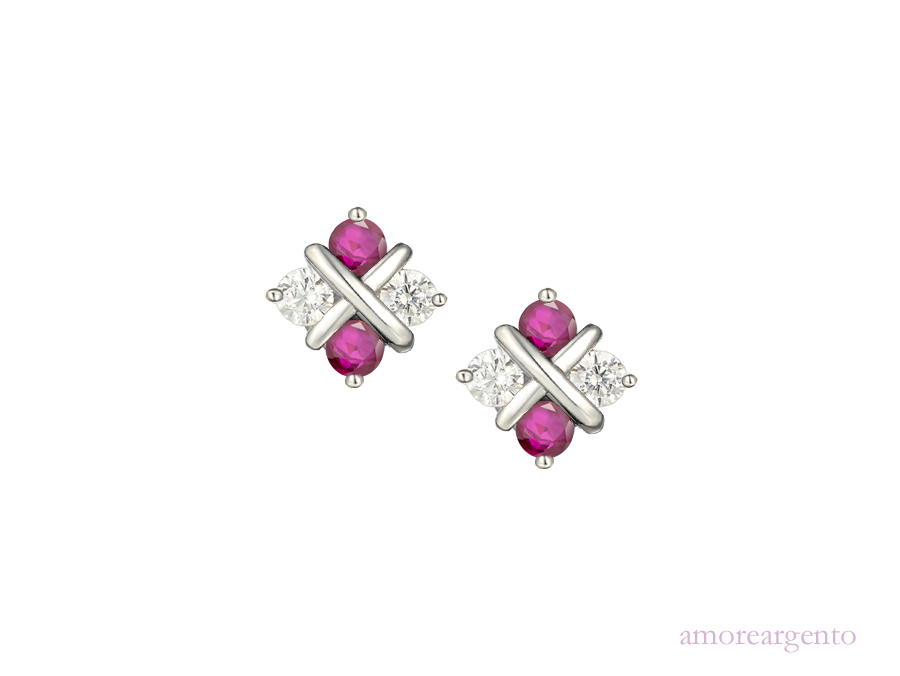 Ruby, Cubic Zirconia and Silver Stud Earrings 9184R