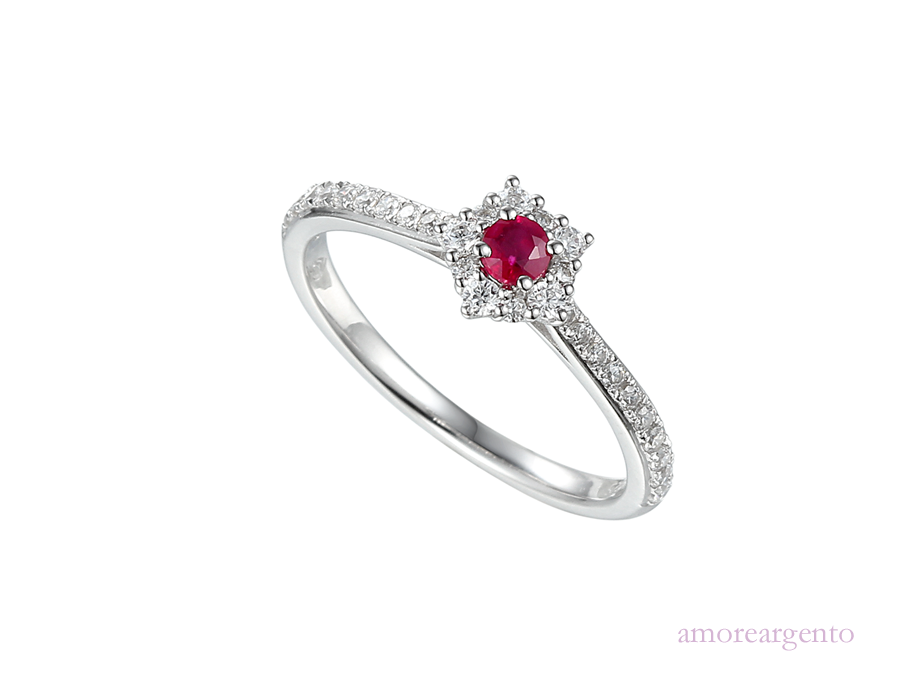 Ruby, Cubic Zirconia and Silver Ring 9210R
