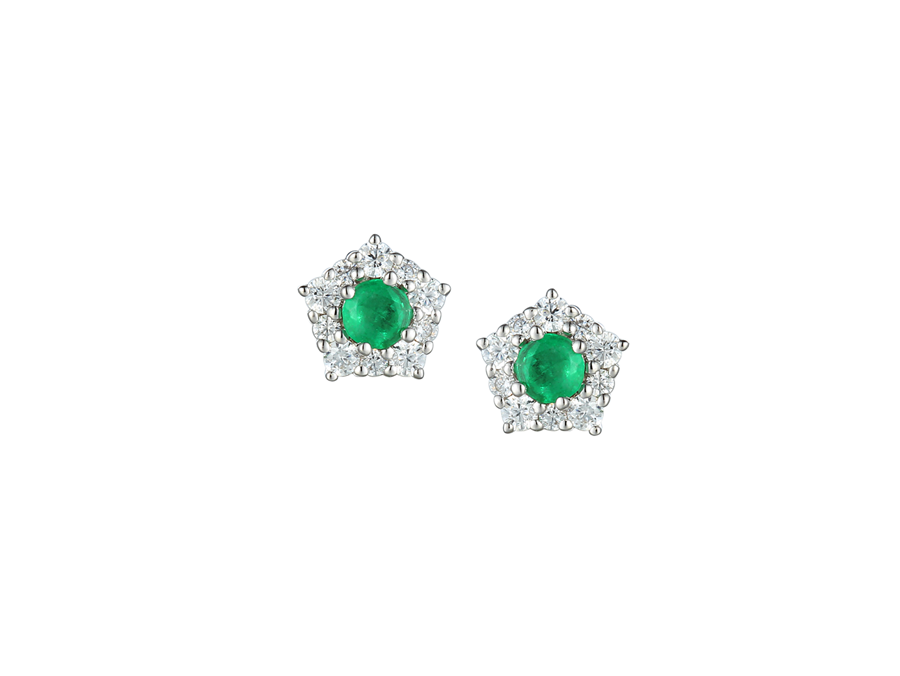 Emerald and Cubic Zirconia Silver Stud Earrings 9211CZ/E