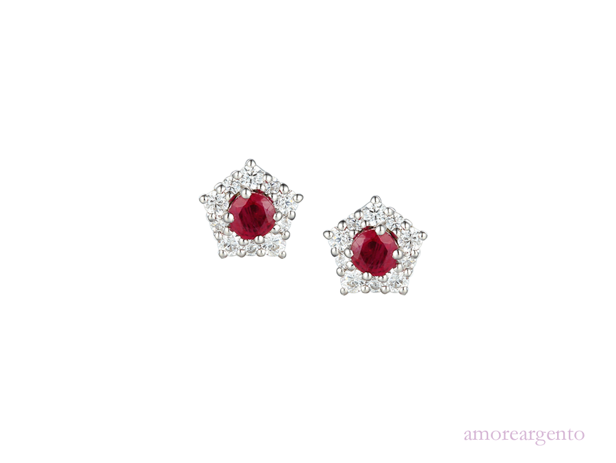 Ruby, Cubic Zirconia and Silver Stud Earrings 9211R
