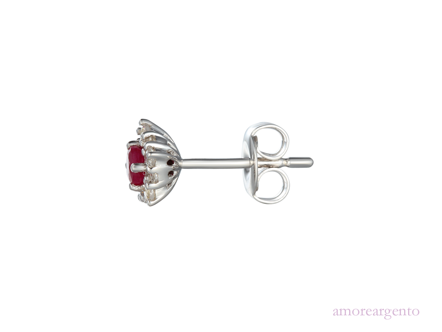 Ruby, Cubic Zirconia and Silver Stud Earrings 9211R