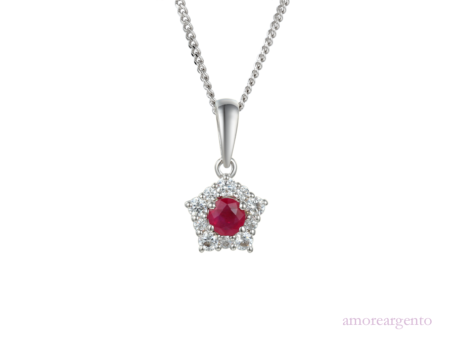 Ruby, Cubic Zirconia and Silver Necklace 9212R