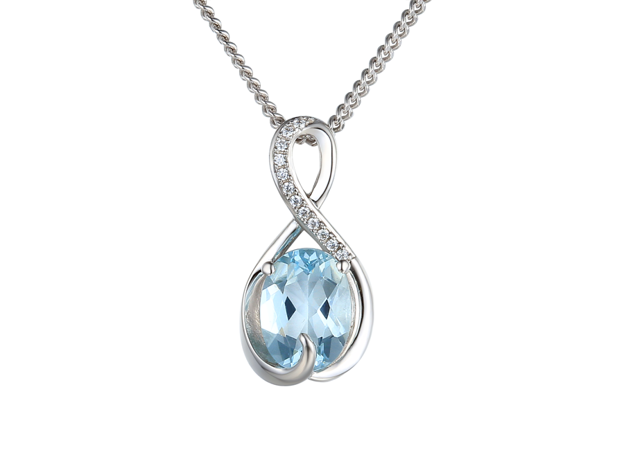 Aquamarine, Cubic Zirconia and Silver Pendant 9296