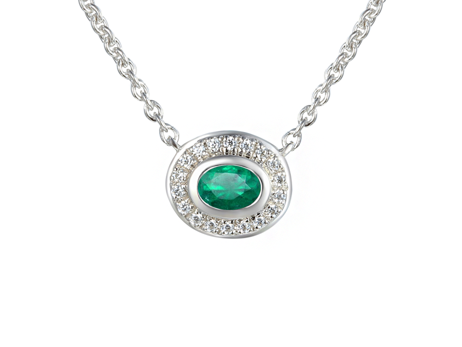Emerald and Cubic Zirconia Silver Necklet 9308CZ/E