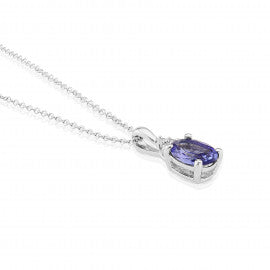9ct White Gold Diamond & Tanzanite Oval Pendant Necklace 6T00WDTZ