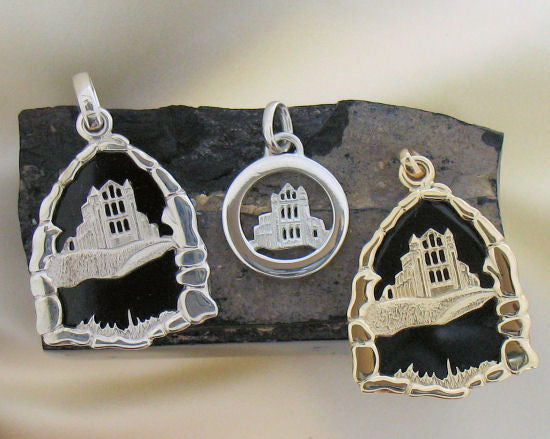 Whitby Jet and Silver Whitby Abbey Pendant NP53