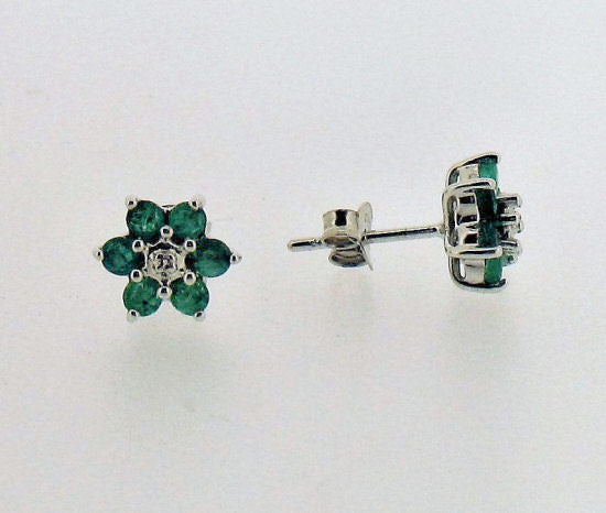 Emerald and Diamond Silver Cluster Studs BP8195