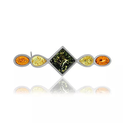 Amber and Silver (Multi) Bar Brooch BR639