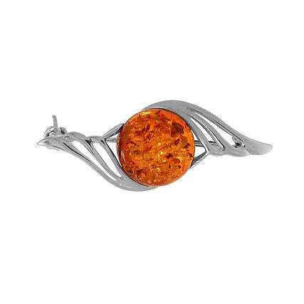 Amber and Silver Bar Brooch BR847