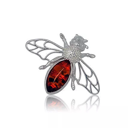 Amber and Silver Bee Brooch BR855