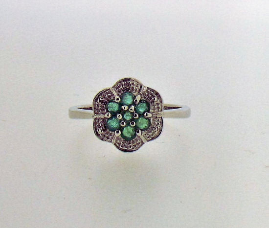 Emerald and Silver Cluster Ring BS0062