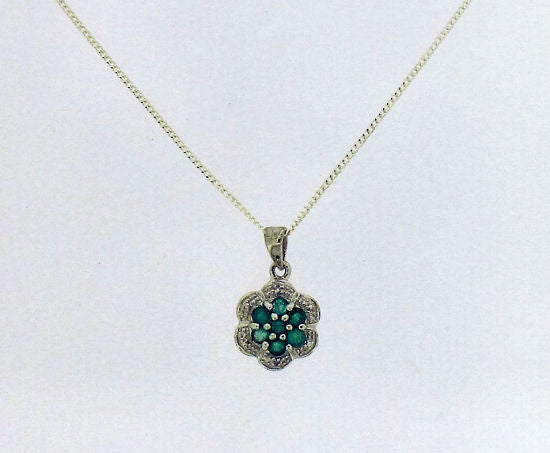Emerald and Silver Cluster Pendant BT0095