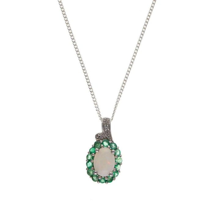 Emerald and Opal Silver Pendant on Chain BT4629