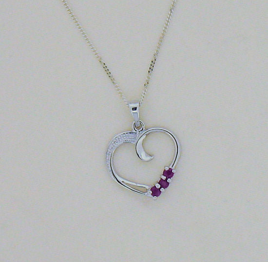 Ruby and Diamond Silver Heart Pendant on Chain BT8066