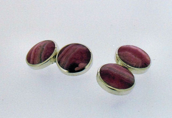 Rhodochrosite and Silver Cufflinks CH12