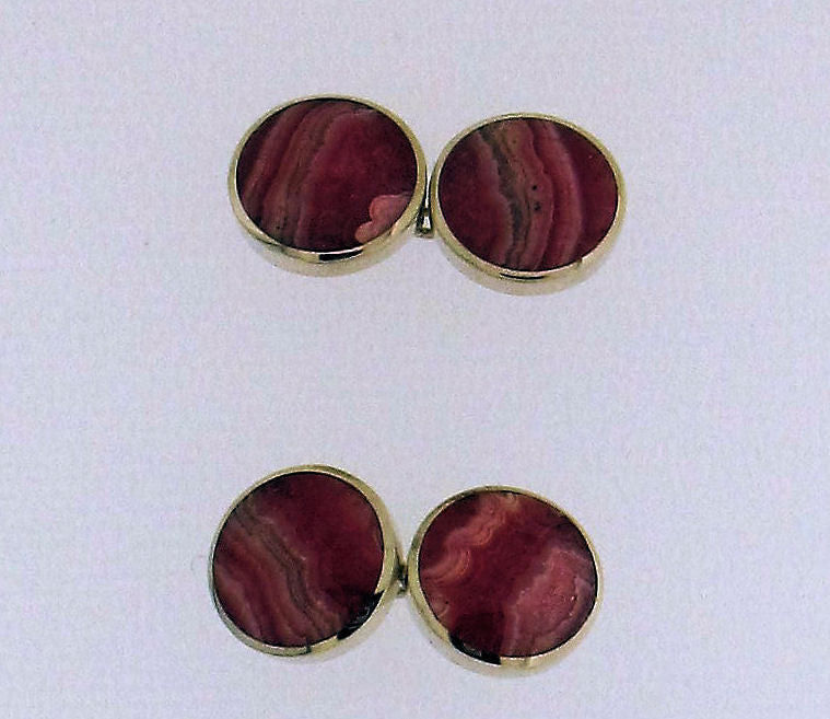 Rhodochrosite and Silver Cufflinks CH12