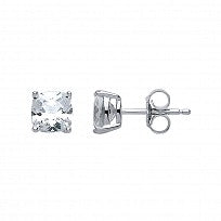 Cubic Zirconia and Silver 6mm Cushion Stud Earrings CU6