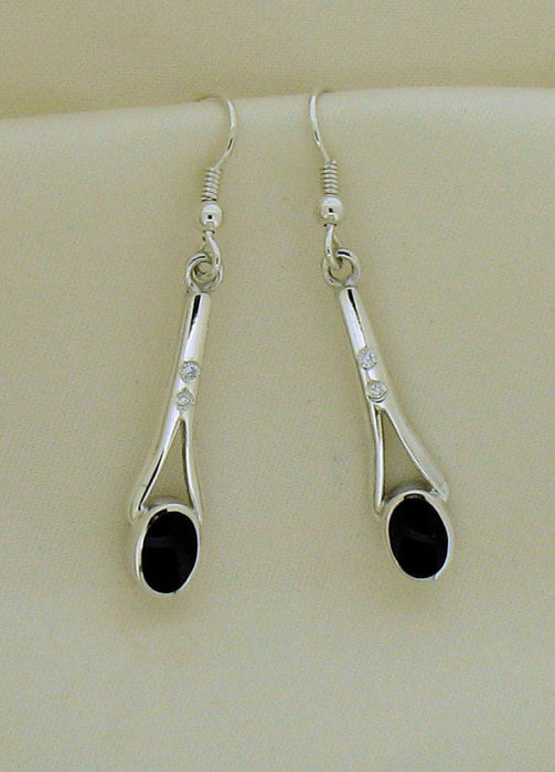 Whitby Jet and Diamond Silver Drop Earrings ND-79G
