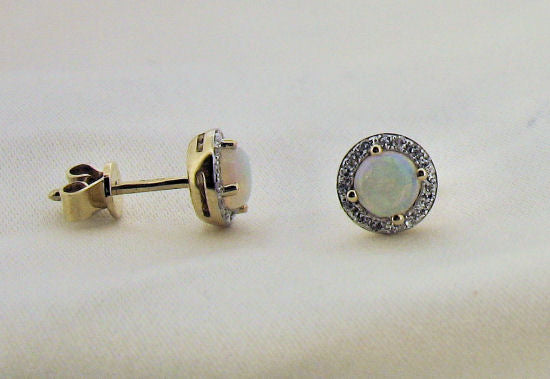 Opal and Diamond Gold Stud Earrings E658