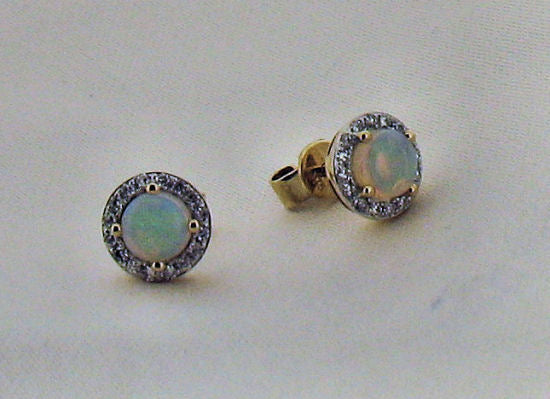 Opal and Diamond Gold Stud Earrings E658