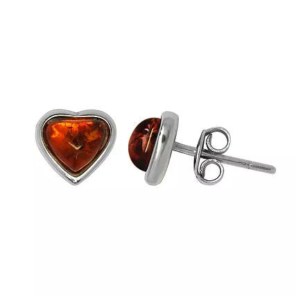 Amber and Silver Heart Stud Earrings ER1454