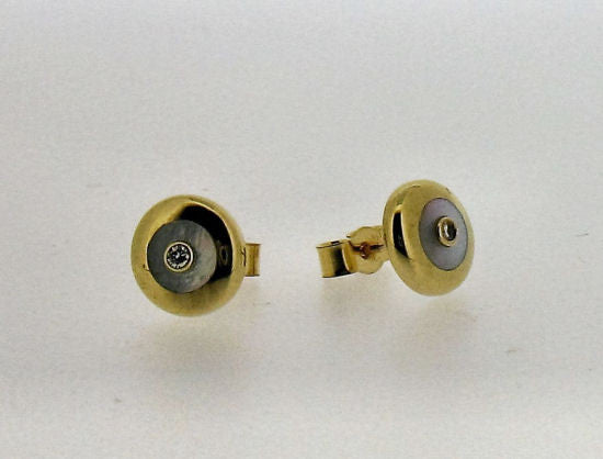 Mother-of-Pearl and Diamond Gold Studs E50