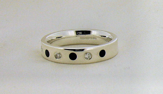 Whitby Jet and Diamond Silver Band Ring NRTSEH-04