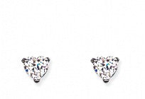Cubic Zirconia and Silver 3mm Heart Stud Earrings HT3