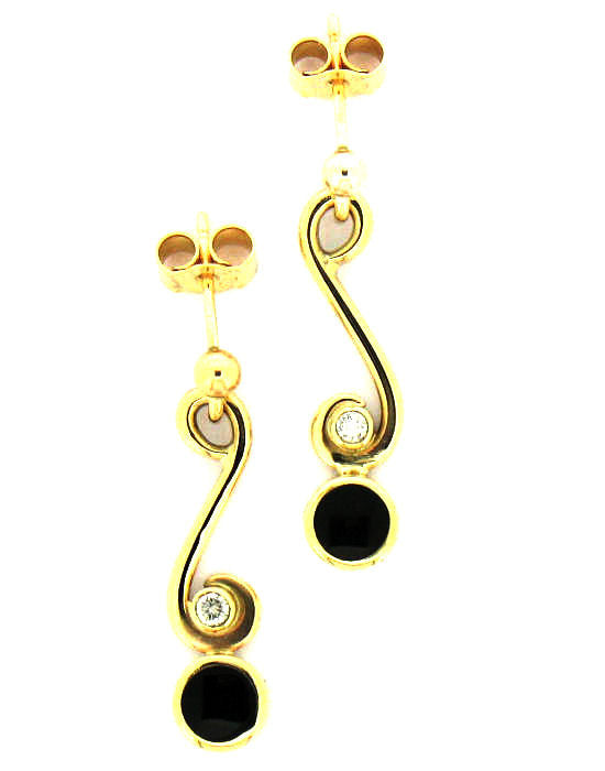 Gold Jet & Diamond drop earrings