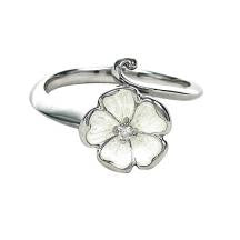 Enamel and Diamond Silver White Rose Ring NR0019WC