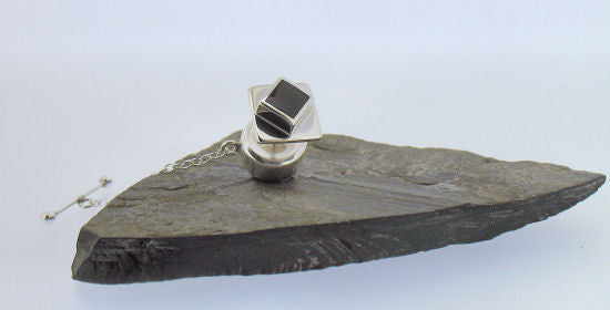 Whitby Jet and Silver Tie Tack NT8917