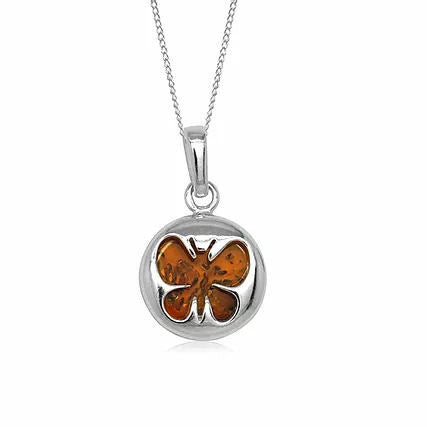 Amber and Silver Butterfly Pendant on Chain P1027