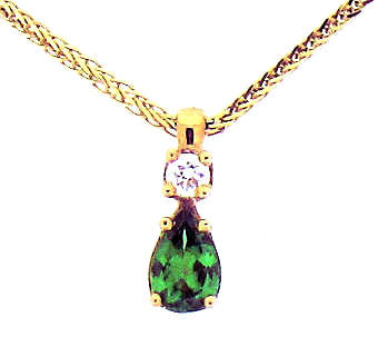 Green Garnet (Tsavorite) & diamond pendant with chain P294