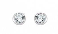 Cubic Zirconia and Silver 4mm Round Bezel Stud Earrings PSRD4