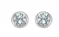 Cubic Zirconia and Silver 5mm Round Bezel Stud Earrings PSRD5