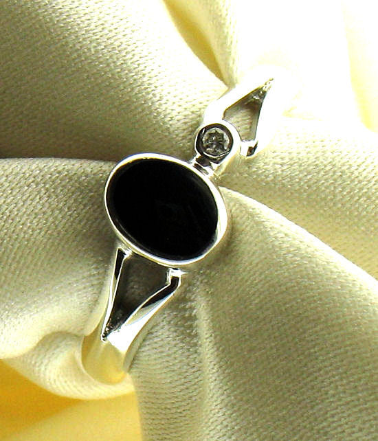 Whitby Jet and Diamond Silver Ring NR-73A
